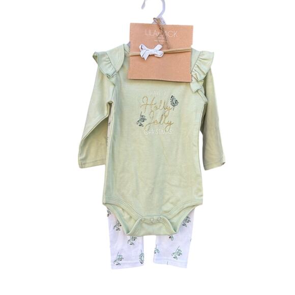 NWT Christmas L'ovedbaby Green Holiday Bodysuit and Pants Set 9-12 month baby - Picture 1 of 5